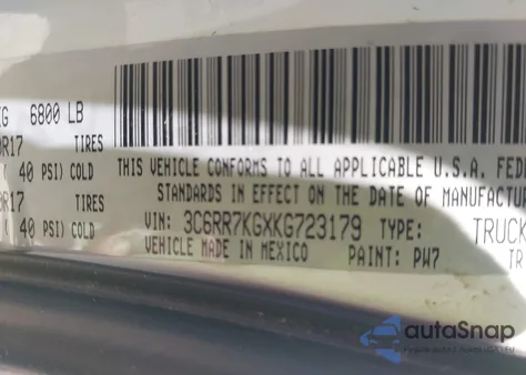 2019 Ram 1500 Classic Tradesman 4X4 5'7 Box z USA, uszkodzony, nr VIN 3C6RR7KGXKG723179